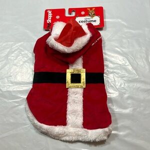 New DOG RED Santa Claus SUIT HOODED fits 12-19 lb dog white fur XS S black belt